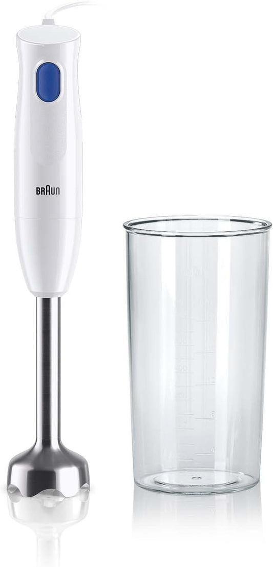 Braun MultiQuick 1 MQ10.001M, Mixeur Plongeant Extra Léger, Pied Mixeur en Acier Inoxydable, Système EasyTwist, Pièces Lavables au Lave-vaisselle, Verre Doseur de 600 ml sans BPA, 450W, Blanc