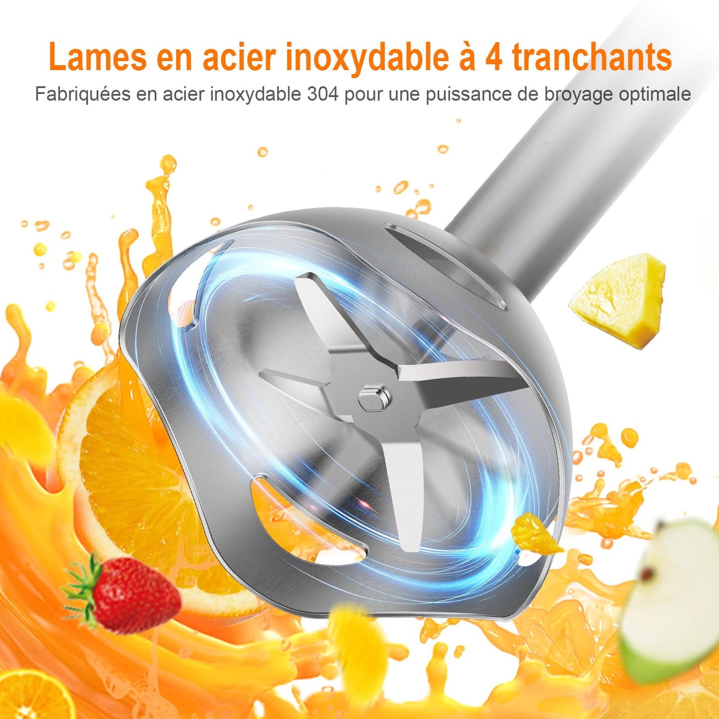 Ibergrif Mixeur Plongeant 1000W en Acier Inoxydable avec Réglage Continu de Vitesse et Bouton Turbo, Mixer Plongeur pour Soupes Smoothies Purées Sauces