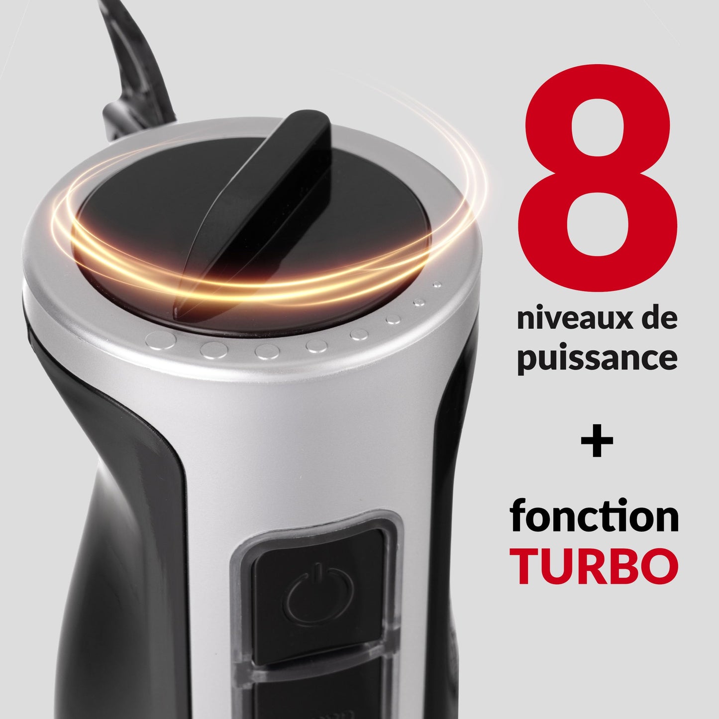 Lehmann Chowmei Mixeur plongeant 1200 W, Mixeur Plongeur avec 8 niveaux de vitesse en acier inoxydable, Mixeur blender pour Aliments pour Bébé, Soupe, Sauce et Purée, Accessoires du mixer inclus