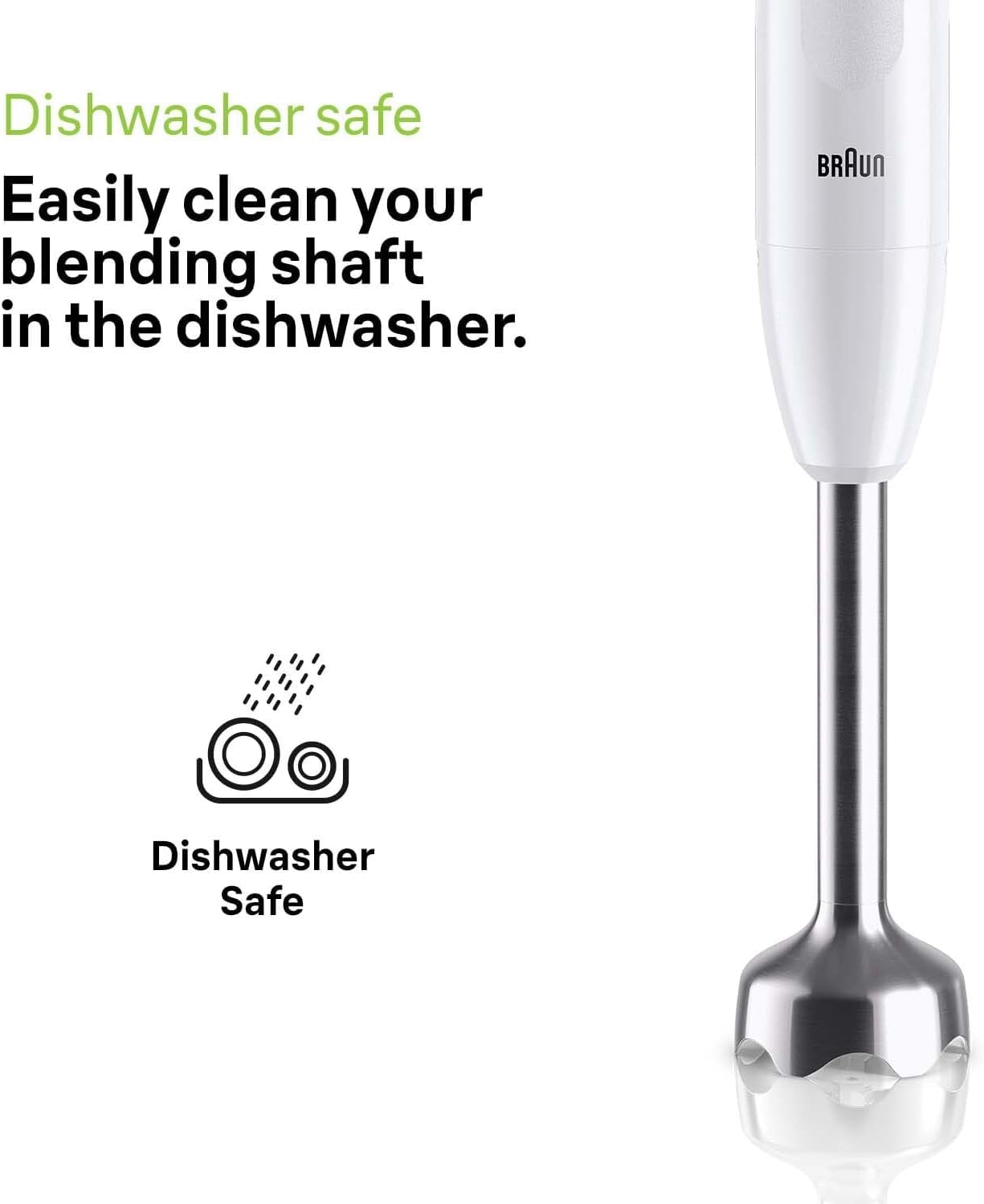 Braun MultiQuick 1 MQ10.001M, Mixeur Plongeant Extra Léger, Pied Mixeur en Acier Inoxydable, Système EasyTwist, Pièces Lavables au Lave-vaisselle, Verre Doseur de 600 ml sans BPA, 450W, Blanc