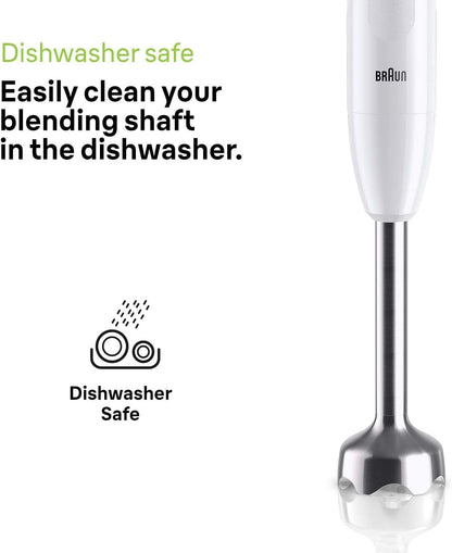 Braun MultiQuick 1 MQ10.001M, Mixeur Plongeant Extra Léger, Pied Mixeur en Acier Inoxydable, Système EasyTwist, Pièces Lavables au Lave-vaisselle, Verre Doseur de 600 ml sans BPA, 450W, Blanc