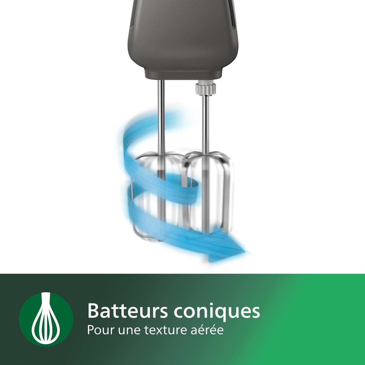 Philips Série 5000 Batteur Mixeur - Puissance 450 W, Fouets Coniques pour Pâte Aérée, 5 Vitesses + Turbo, Éjection Facile des Accessoires, Clip Attache-Cordon (HR3741/00)