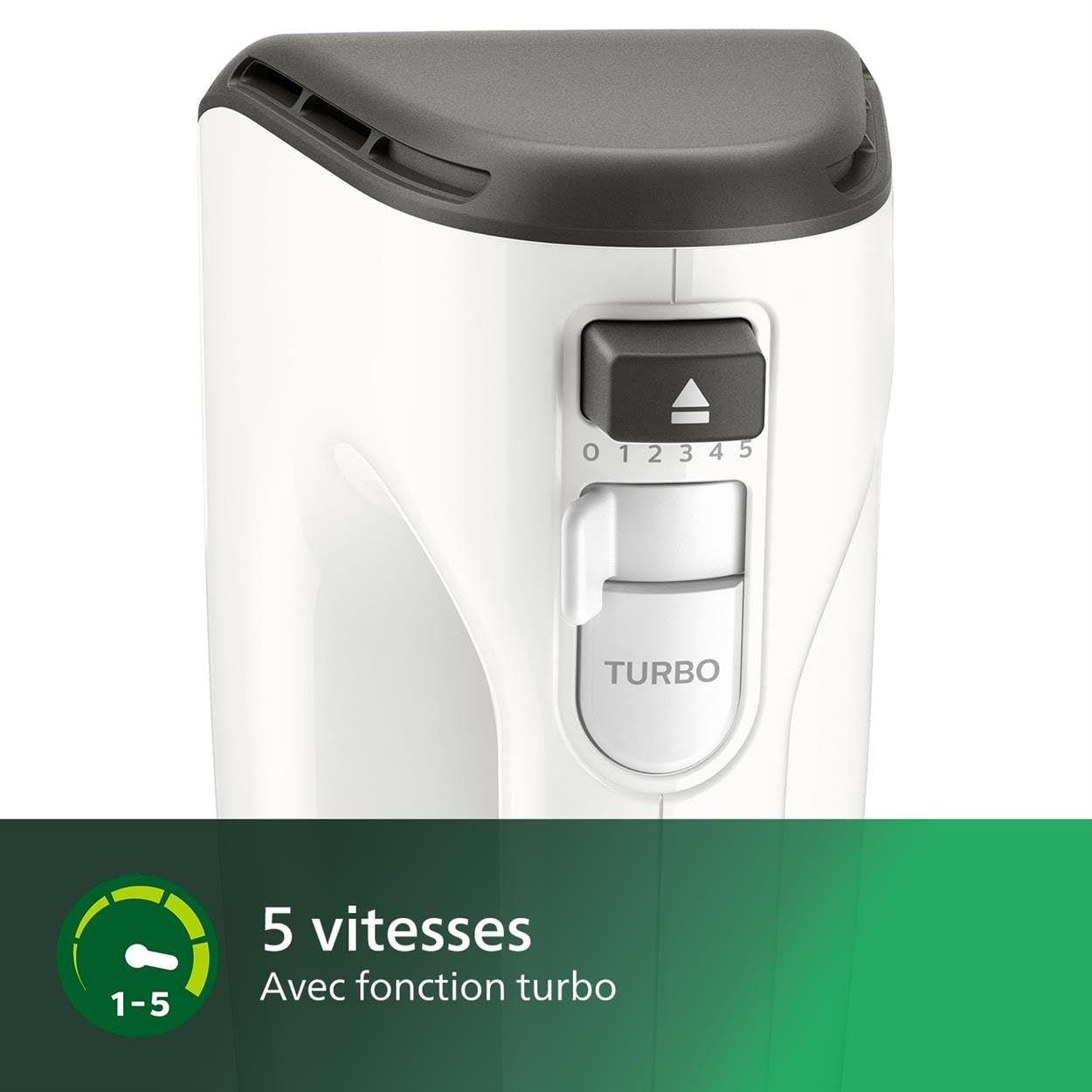 Philips Série 5000 Batteur Mixeur - Puissance 450 W, Fouets Coniques pour Pâte Aérée, 5 Vitesses + Turbo, Éjection Facile des Accessoires, Clip Attache-Cordon (HR3741/00)