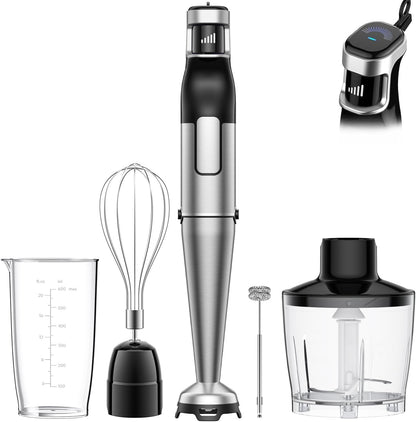 BESROY Mixeur Plongeant 5 en 1, 1100W, Vitesse Progressive, Lames Inox & Protection Anti-rayures, Hachoir Électrique, Fouet, Mousseur à Lait, Verre Doseur, pour Soupe, Smoothie, Purée