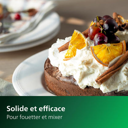Philips Série 5000 Batteur Mixeur - Puissance 450 W, Fouets Coniques pour Pâte Aérée, 5 Vitesses + Turbo, Éjection Facile des Accessoires, Clip Attache-Cordon (HR3741/00)