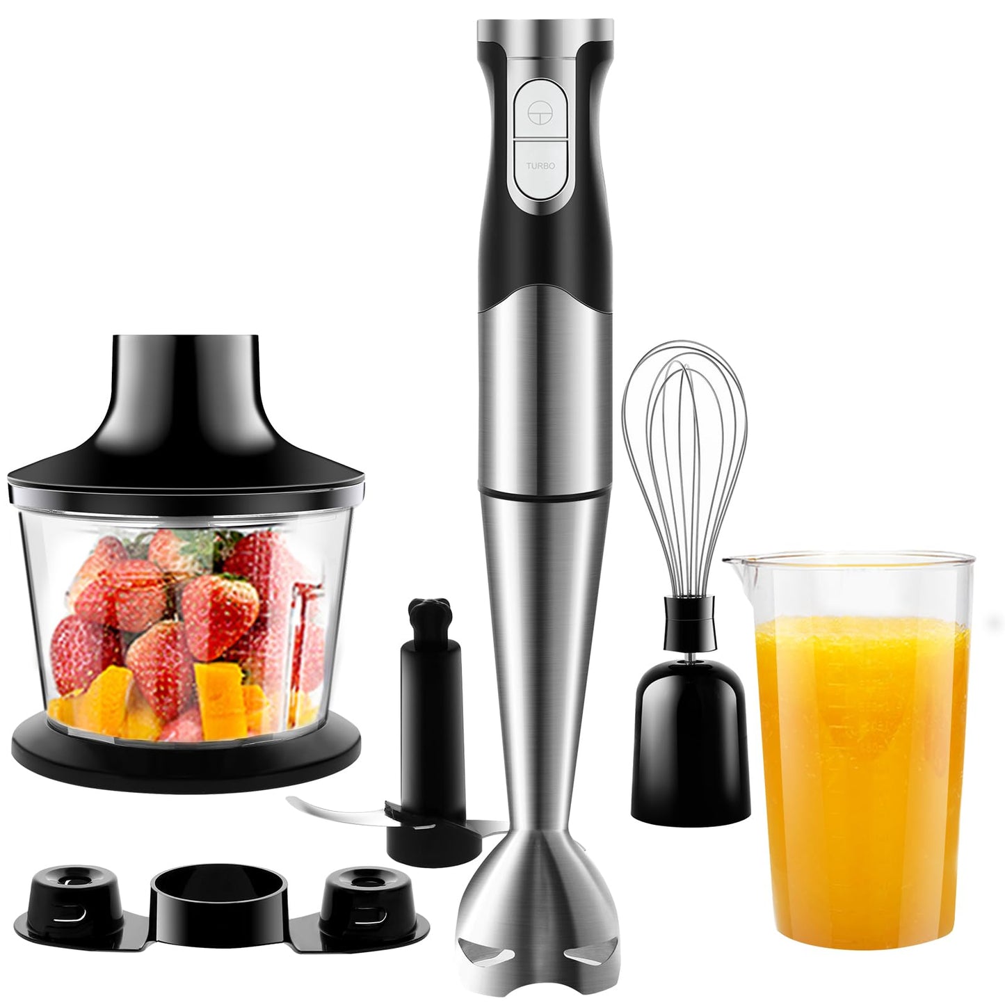 6 en 1 Mixeur Plongeant Puissant 1200W Vitesse Réglable Mélangeur à Main Multifonction en Acier Inoxydable avec Fonction Anti-éclaboussures pour Mélanger les Légumes les Glaces et de la Confiture etc