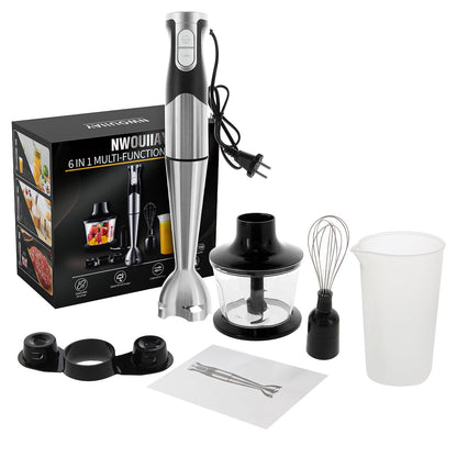 6 en 1 Mixeur Plongeant Puissant 1200W Vitesse Réglable Mélangeur à Main Multifonction en Acier Inoxydable avec Fonction Anti-éclaboussures pour Mélanger les Légumes les Glaces et de la Confiture etc