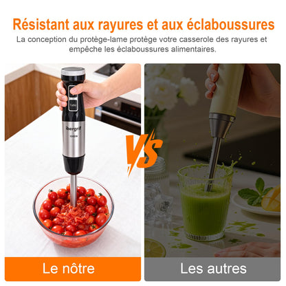 Ibergrif Mixeur Plongeant 1000W en Acier Inoxydable avec Réglage Continu de Vitesse et Bouton Turbo, Mixer Plongeur pour Soupes Smoothies Purées Sauces