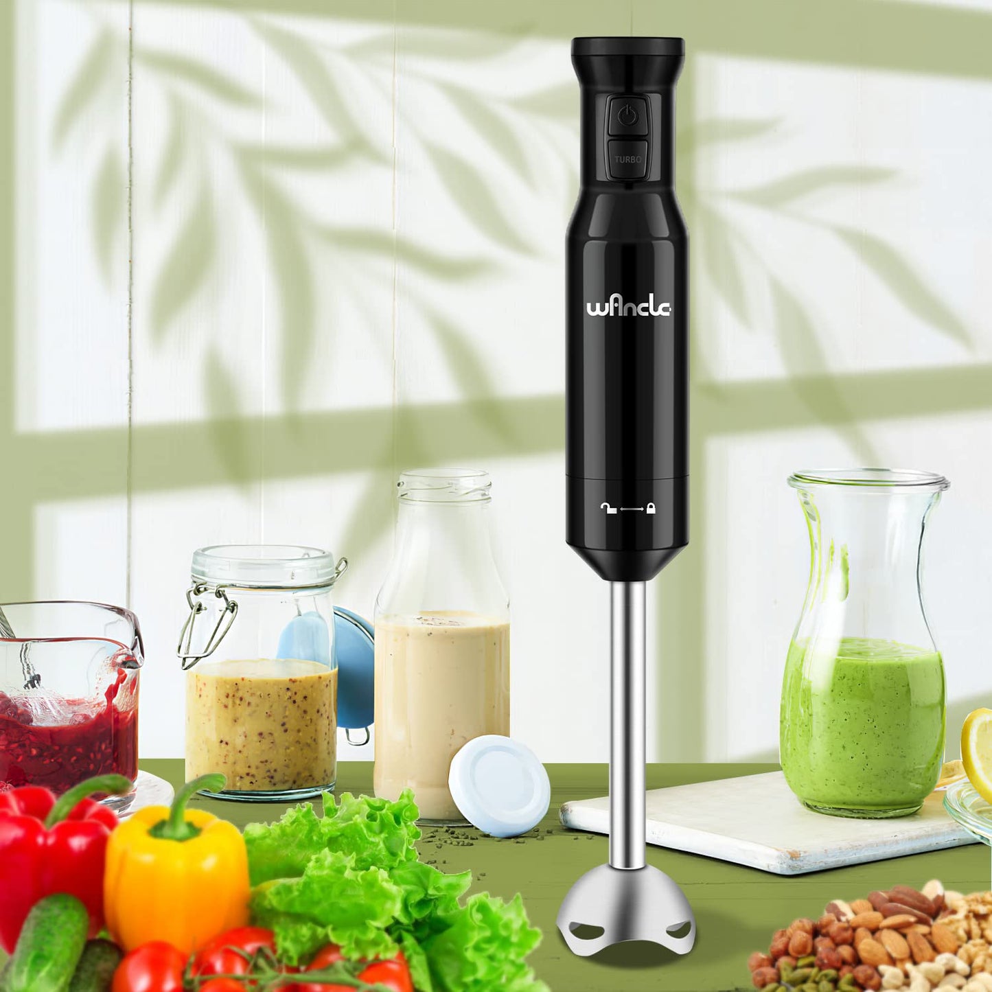Mixeur Plongeant, Wancle mixer plongeur 600W, avec mode turbo pour les aliments pour bébés, les smoothies, les sauces et les soupes (Black)
