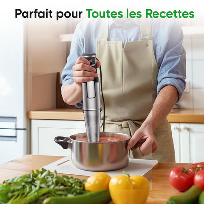 BESROY Mixeur Plongeant 5 en 1, 1100W, Vitesse Progressive, Lames Inox & Protection Anti-rayures, Hachoir Électrique, Fouet, Mousseur à Lait, Verre Doseur, pour Soupe, Smoothie, Purée