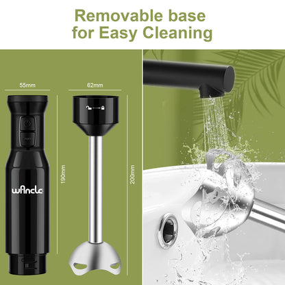 Mixeur Plongeant, Wancle mixer plongeur 600W, avec mode turbo pour les aliments pour bébés, les smoothies, les sauces et les soupes (Black)