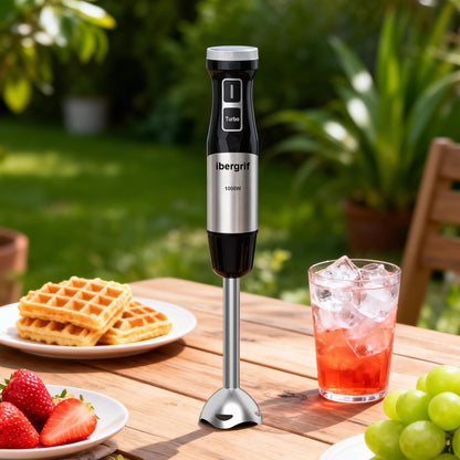 Ibergrif Mixeur Plongeant 1000W en Acier Inoxydable avec Réglage Continu de Vitesse et Bouton Turbo, Mixer Plongeur pour Soupes Smoothies Purées Sauces