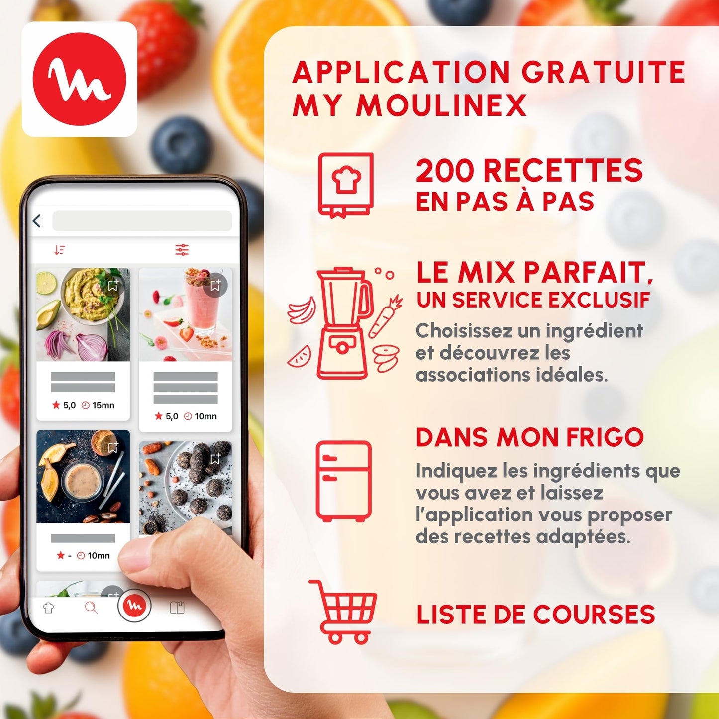 Moulinex Mixeur plongeant, 600 W, 2 vitesses, Poignée ergonomique, Pied antiéclaboussures inox, Compatible lave-vaisselle, 4 lames technologie Powelix, Daily Chef Blanc DD551110
