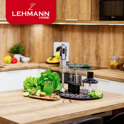 Lehmann Chowmei Mixeur plongeant 1200 W, Mixeur Plongeur avec 8 niveaux de vitesse en acier inoxydable, Mixeur blender pour Aliments pour Bébé, Soupe, Sauce et Purée, Accessoires du mixer inclus
