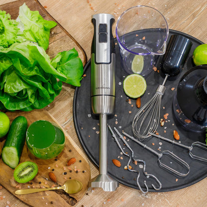 Lehmann Chowmei Mixeur plongeant 1200 W, Mixeur Plongeur avec 8 niveaux de vitesse en acier inoxydable, Mixeur blender pour Aliments pour Bébé, Soupe, Sauce et Purée, Accessoires du mixer inclus