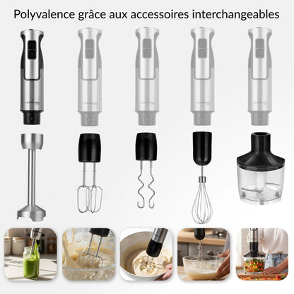 Lehmann Chowmei Mixeur plongeant 1200 W, Mixeur Plongeur avec 8 niveaux de vitesse en acier inoxydable, Mixeur blender pour Aliments pour Bébé, Soupe, Sauce et Purée, Accessoires du mixer inclus