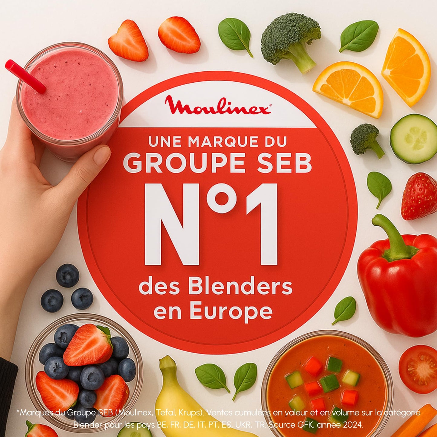 Moulinex Mixeur plongeant, 600 W, 2 vitesses, Poignée ergonomique, Pied antiéclaboussures inox, Compatible lave-vaisselle, 4 lames technologie Powelix, Daily Chef Blanc DD551110