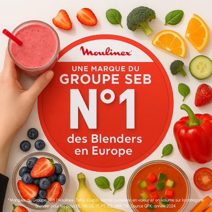 Moulinex Mixeur plongeant, 600 W, 2 vitesses, Poignée ergonomique, Pied antiéclaboussures inox, Compatible lave-vaisselle, 4 lames technologie Powelix, Daily Chef Blanc DD551110
