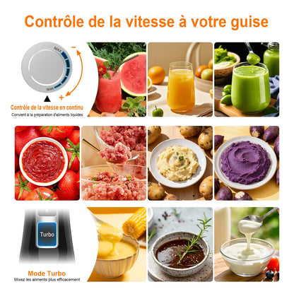 Ibergrif Mixeur Plongeant 1000W en Acier Inoxydable avec Réglage Continu de Vitesse et Bouton Turbo, Mixer Plongeur pour Soupes Smoothies Purées Sauces